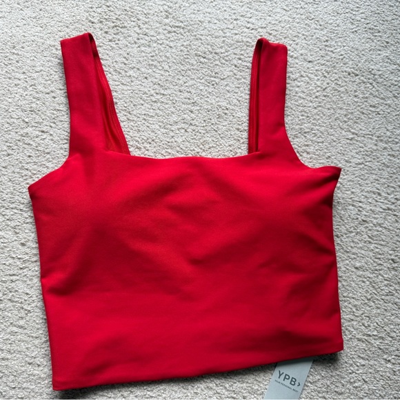 Abercrombie & Fitch YPB sculptLUX Square Neck Slim Tank Top Crop Tee Red Medium - Picture 2 of 8